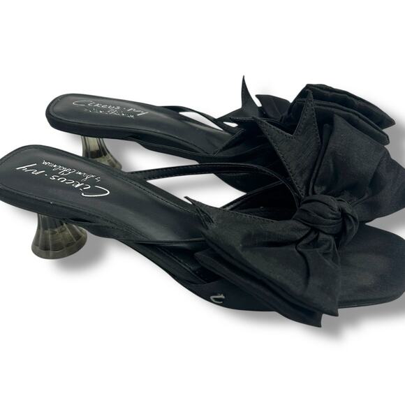 Circus New York Black Heels Size 9.5 Bow Kitten Heel Thong Flip Flop Sandals EUC - Picture 10 of 11